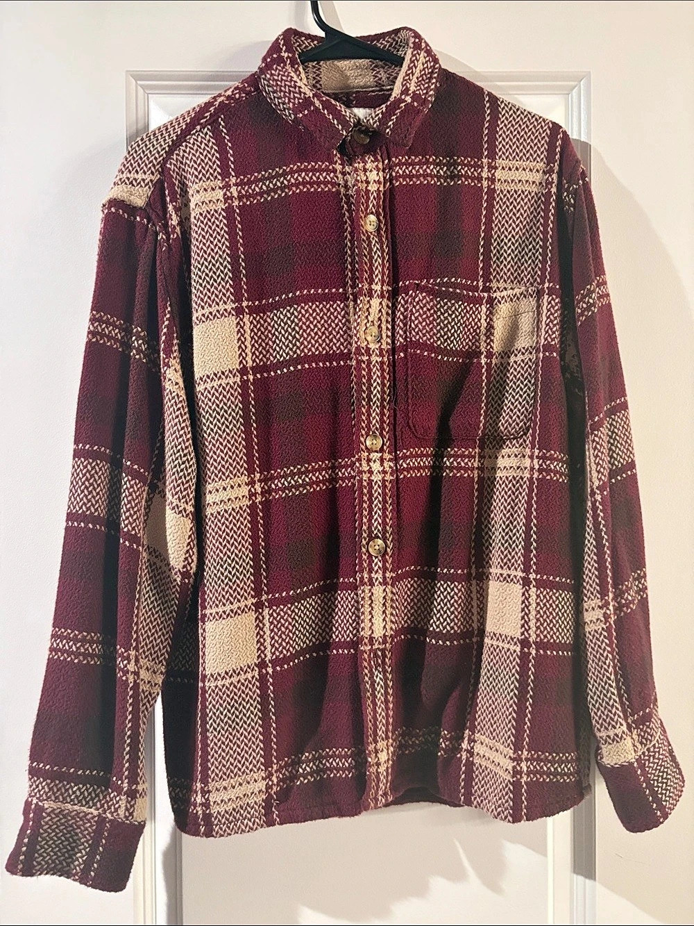 Abercrombie & Fitch Soft A&F Collection Plaid Button-Up Shirt Burgundy & Cream
